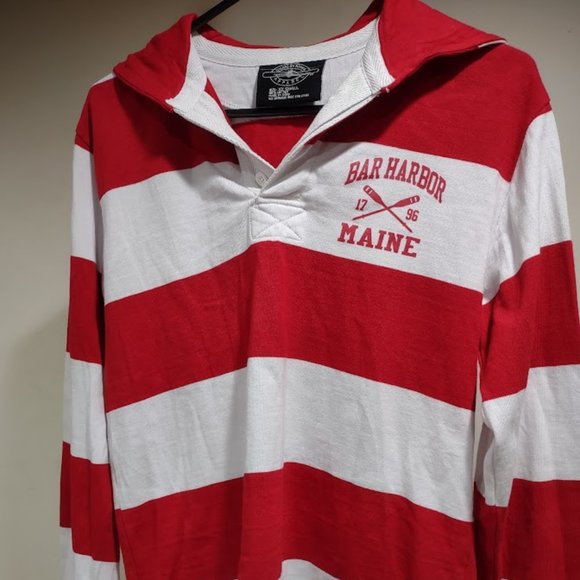CHARLES RIVER APPAREL CLASSIC RUGBY RED WHITE HOODIE BAR HARBOR MAINE SIZE XXS - Picture 1 of 7